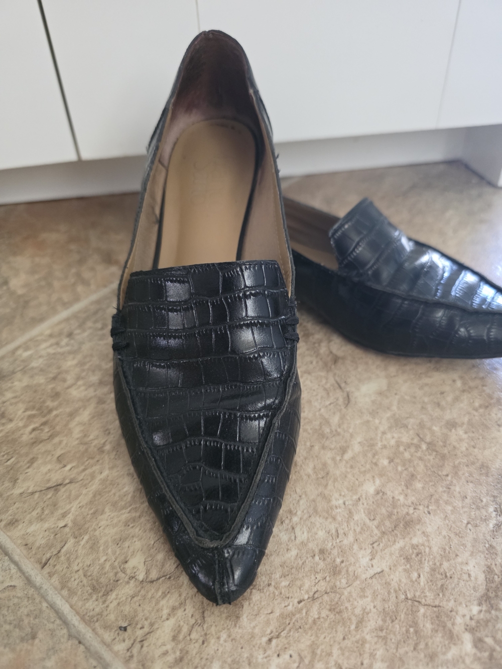 Franco Sarto Black Croc-Embossed Pointed Slip-Ons